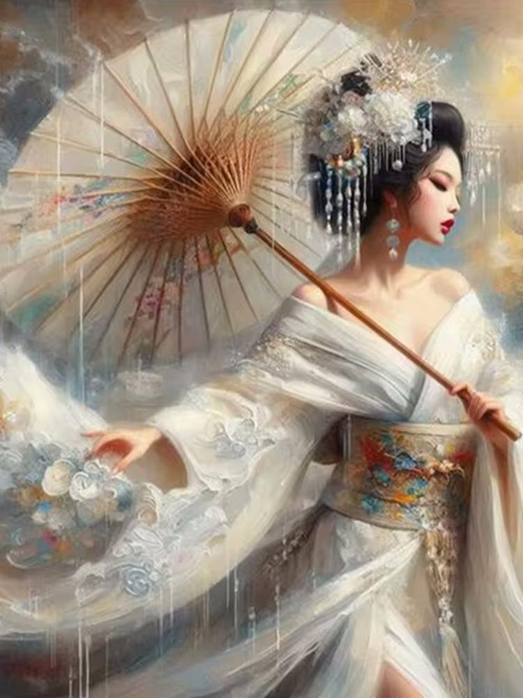 Antiker Stil Regenschirm haltende Frau 5D DIY Diamant Malerei Kit Diamant Stickerei Zimmer Wand Kunst Drucke Home Decor Wandbild Full Round 30x40CM von Joom DACH