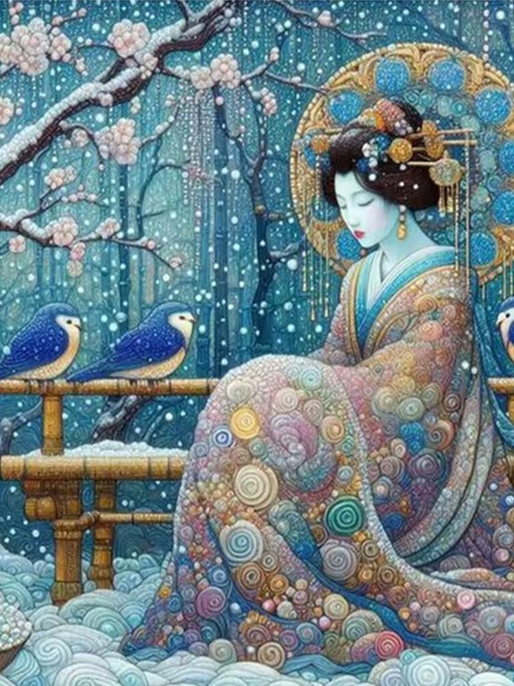 Antiker Stil Regenschirm haltende Frau 5D DIY Diamant Malerei Kit Diamant Stickerei Zimmer Wand Kunst Drucke Home Decor Wandbild Full Round 30x40CM von Joom DACH