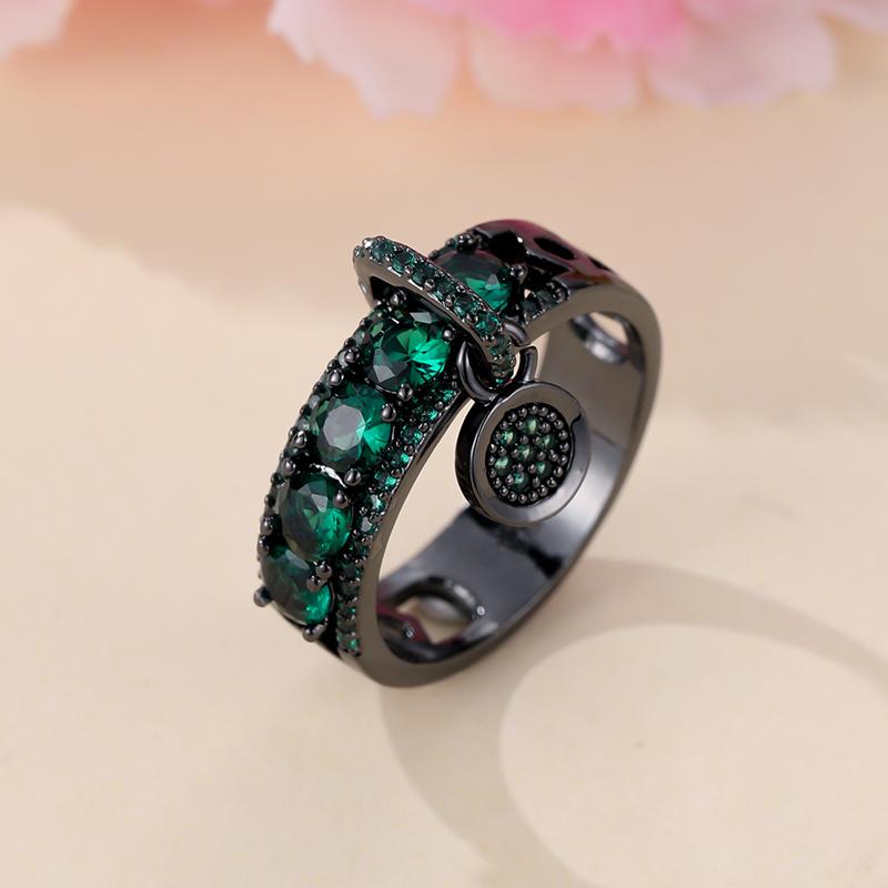 Antiker grüner Stein baumelnder Anhänger Ring Goldfarbe Zirkon Runde Ringe für Frauen zierliche Eheringe Valentinstag Schmuck Geschenke 10 grün/schwarz von Joom DACH