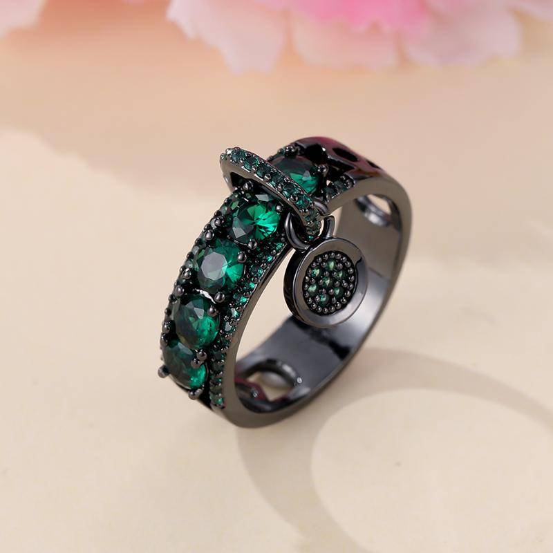 Antiker grüner Stein baumelnder Anhänger Ring Goldfarbe Zirkon Runde Ringe für Frauen zierliche Eheringe Valentinstag Schmuck Geschenke 6 grün/schwarz von Joom DACH