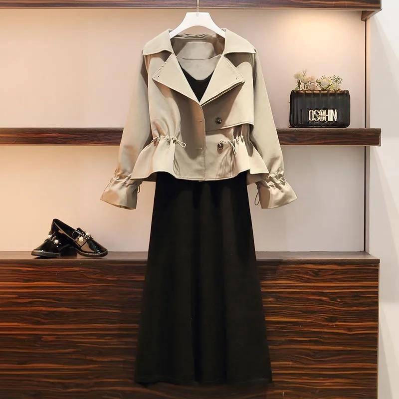 Anzug Kurze Jacke Windjacke Damen Jacke Übergröße Damen Fat Slim Weste Rock Zweiteiliger Anzug Frühling und Herbst 3XL khaki von Joom DACH