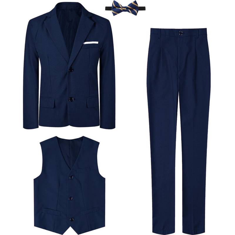 Anzug für Kinder Jungen Hochzeit formelles Outfit-Set Kinder Gentleman Ringträger Kleidung Perform Smoking Weste + Hose + Blazer 3-teilig 150 blau von Joom DACH