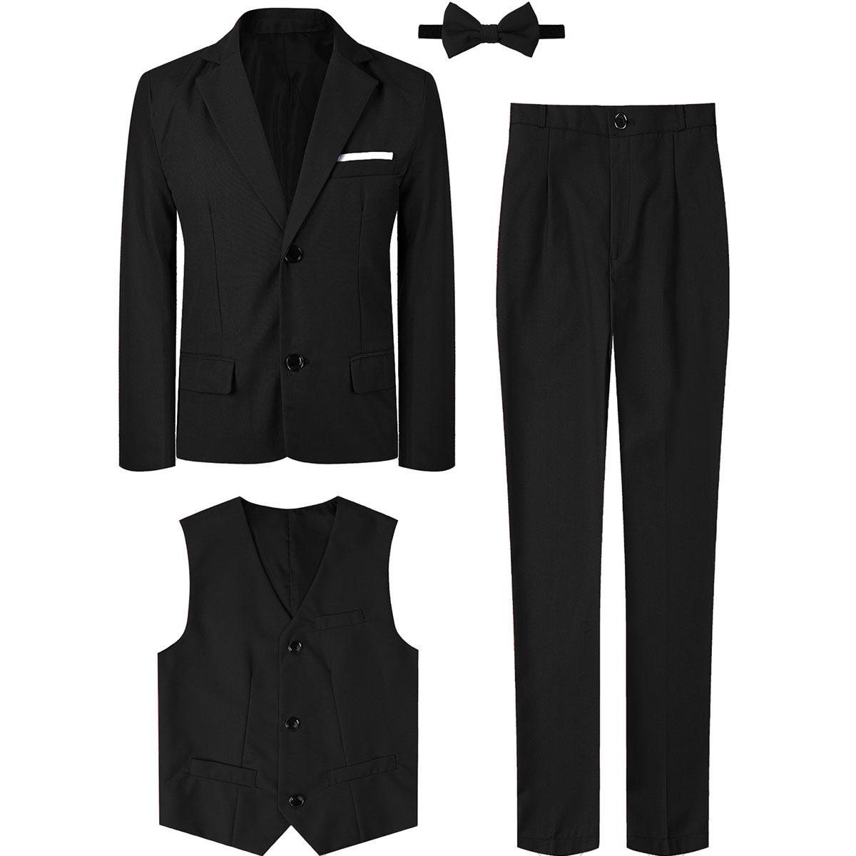 Anzug für Kinder Jungen Hochzeit formelles Outfit-Set Kinder Gentleman Ringträger Kleidung Perform Smoking Weste + Hose + Blazer 3-teilig 150 schwarz von Joom DACH