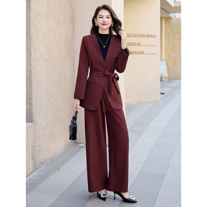 Anzuganzug für Damen, neues Herbsttemperament, professionelles Zweiteiler-Set mit weiten Hosen im Göttinnenstil XL von Joom DACH