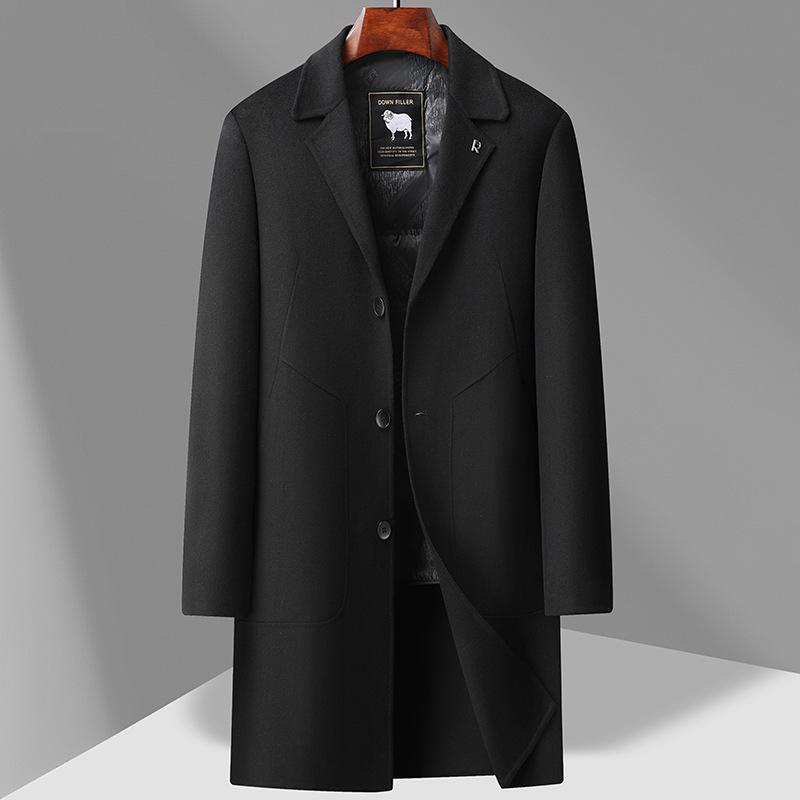 Anzugkragen Doppelseitiger Wollmantel Herren Herbst und Winter Neu Gänsedaunen Herausnehmbares Futter Business Wollmantel 3XL von Joom DACH