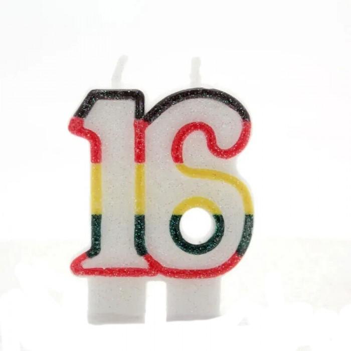 Apac Glitzerstreifen-Kerze zum 16. Geburtstag One Size schwarz von Joom DACH