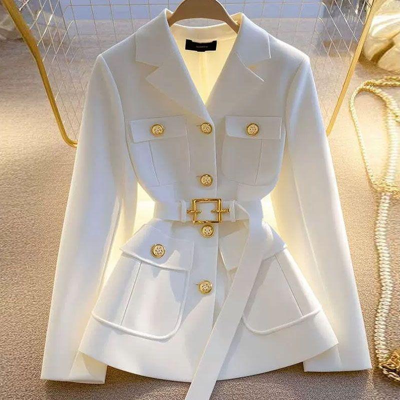 Aprikosenfarbene Jacke für Frauen mit einzigartigem Temperament, hochwertiges, taillenbetontes kurzes Top für Prominente S weiß von Joom DACH