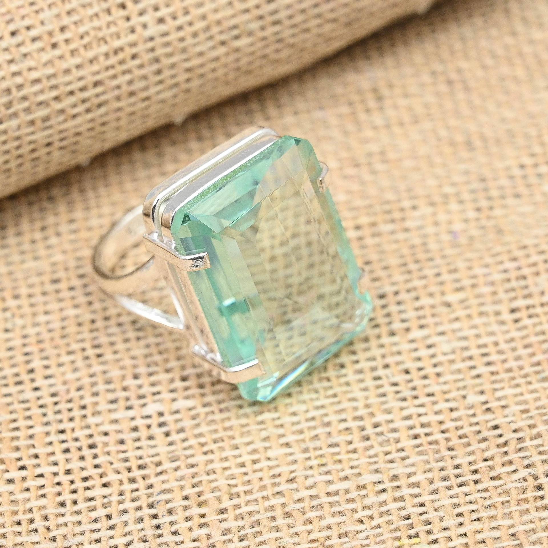 Aqua Apatit Edelstein Handgefertigter Schmuck 925 Sterling Silber Ring für Frauen 12 blau von Joom DACH