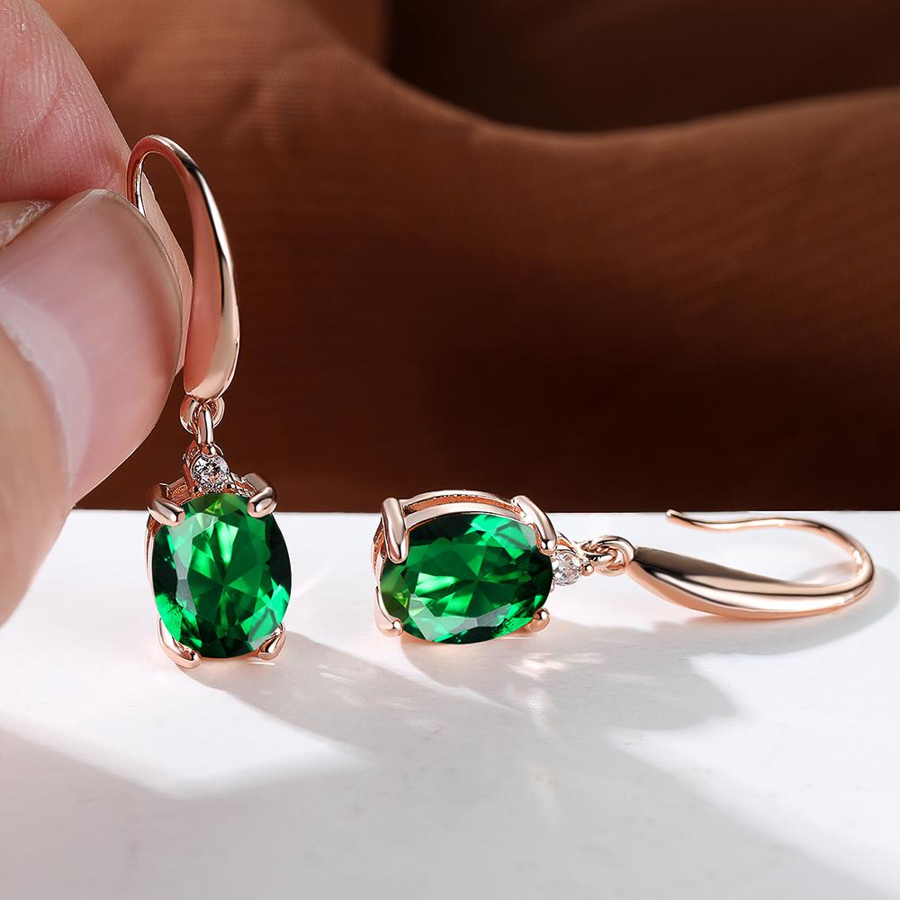 Aquablaue Zirkon-Tropfen-Ohrringe für Frauen, Regenbogen-Kristall, ovaler Stein, Roségold, Haken-Ohrringe, Hochzeitsschmuck, Geschenke rose gold/grün von Joom DACH