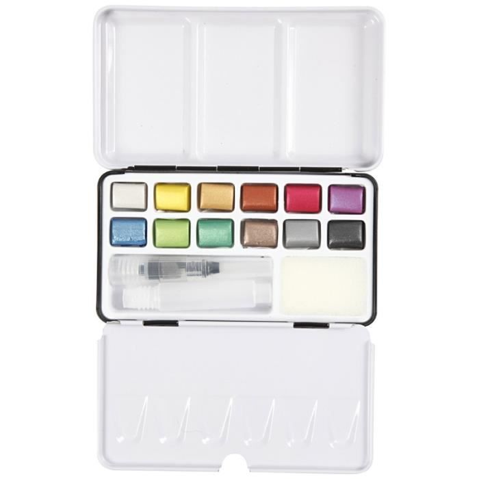Aquarellfarbe – nicht spezifiziert – Reisedose – 12 Metallicfarben – Pinsel enthalten – gemischt von Joom DACH
