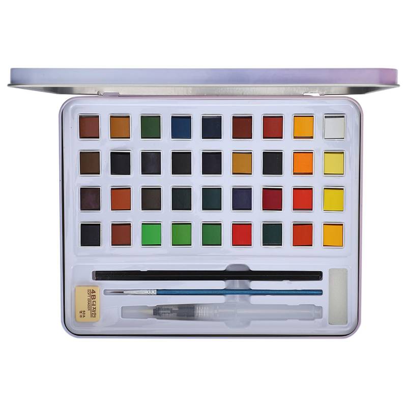 Aquarellfarben Set 36 Farben Anzug Fester Block Blechkasten Malwerkzeuge Künstlerbedarf von Joom DACH
