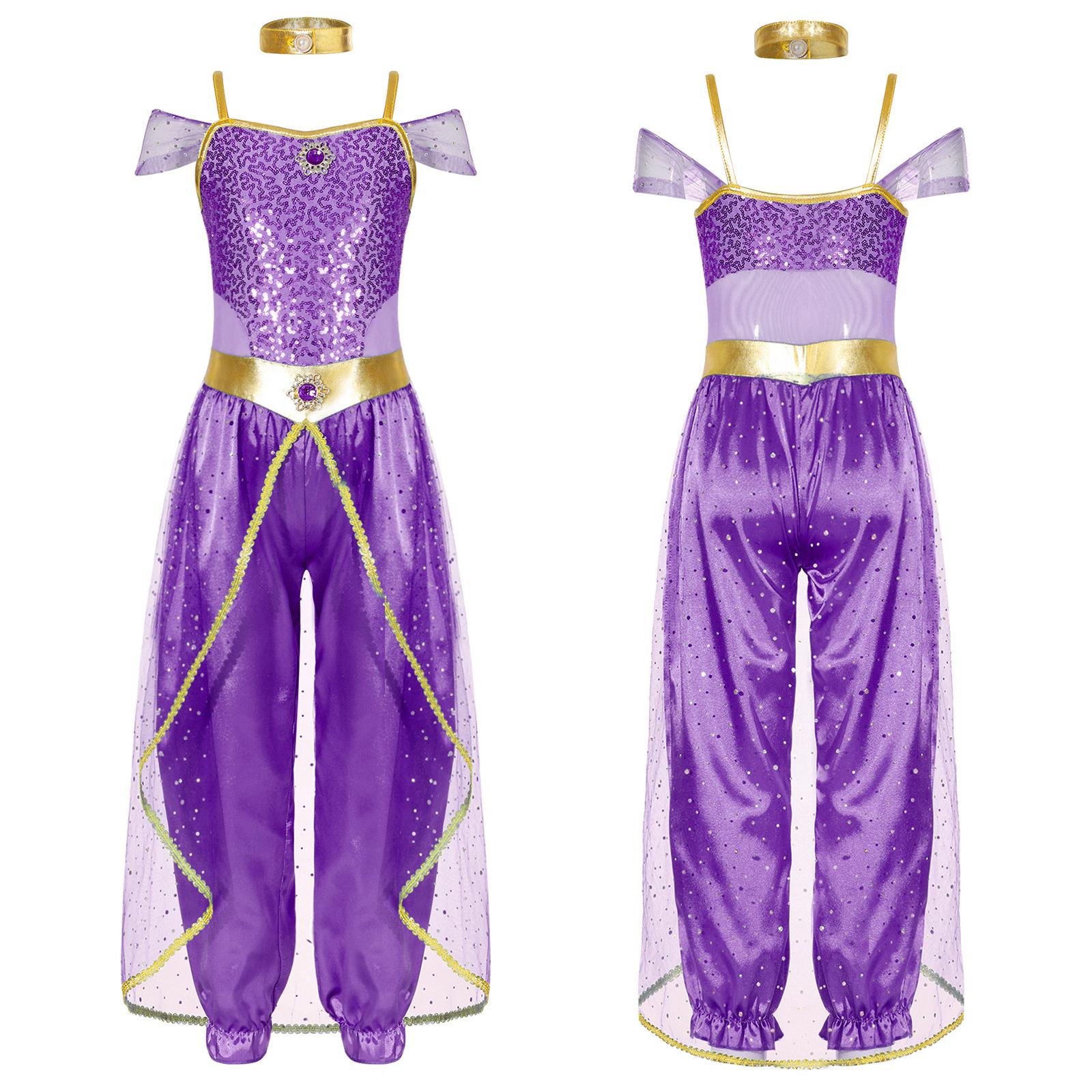 Arabische Prinzessin Kostüm für Mädchen, Bauchtanz, Overall, Kostüm, Halloween, Cosplay, Verkleidung 11-12 Years violett von Joom DACH