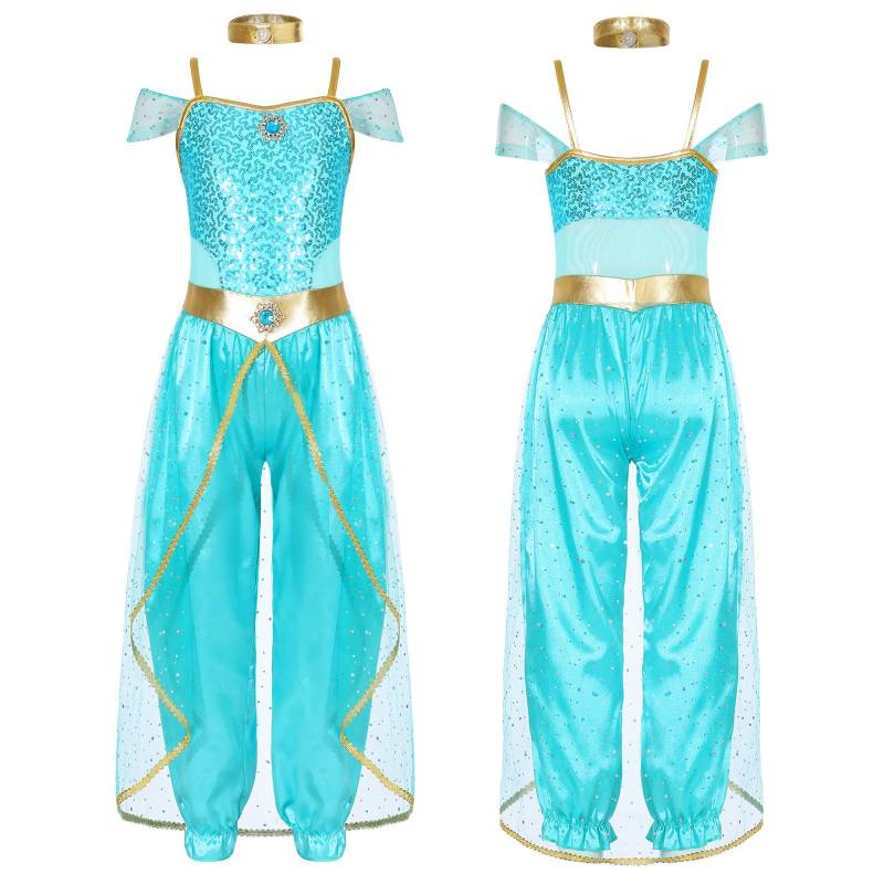 Arabische Prinzessin Kostüm für Mädchen, Bauchtanz, Overall, Kostüm, Halloween, Cosplay, Verkleidung 5-6 Years hellblaue von Joom DACH