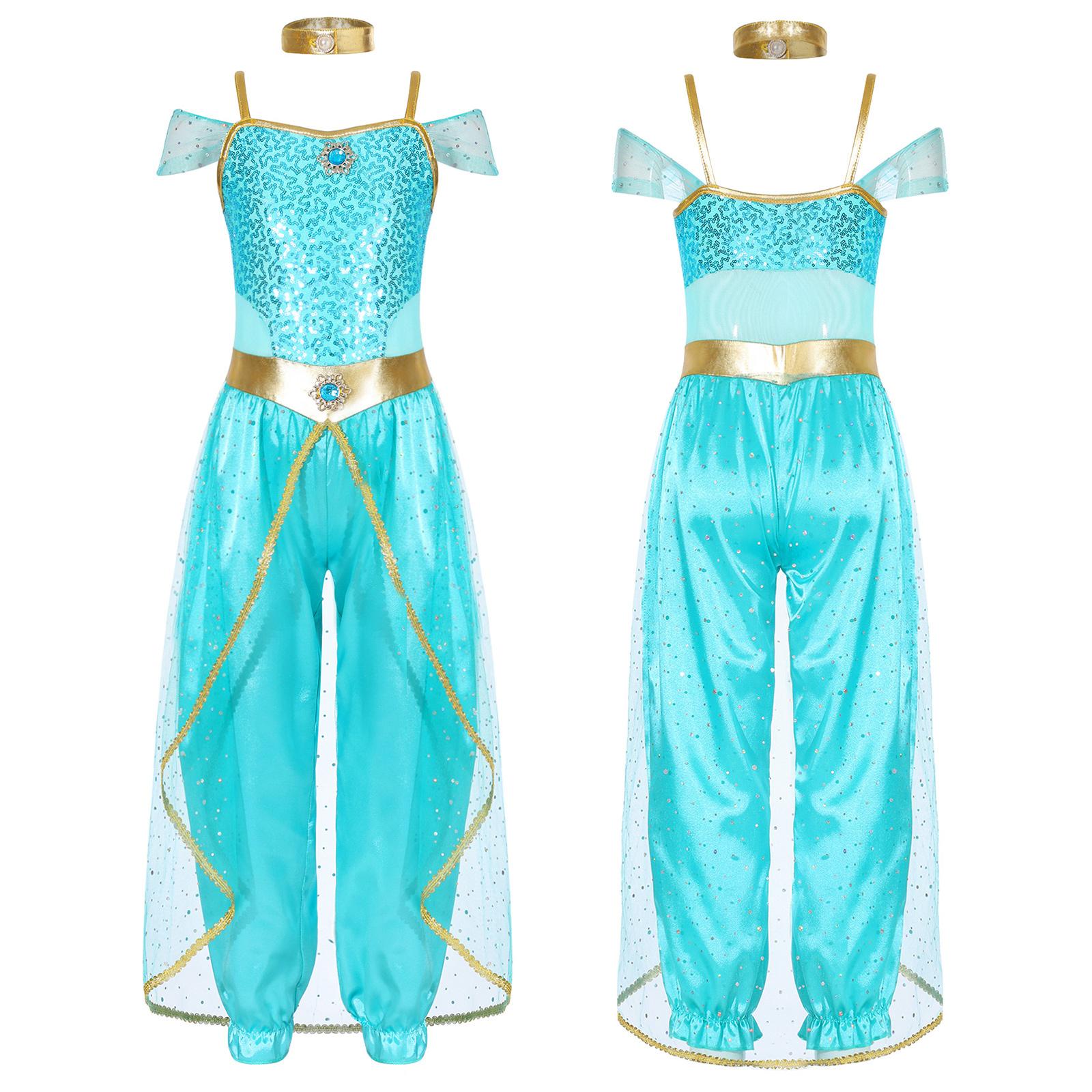 Arabische Prinzessin Kostüm für Mädchen, Bauchtanz, Overall, Kostüm, Halloween, Cosplay, Verkleidung 7-8 Years hellblaue von Joom DACH