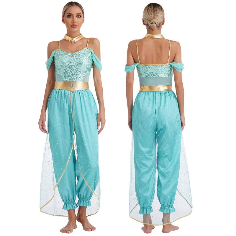 Arabisches Prinzessinnenkostüm für Damen, Bollywood-Kostüm, mit Edelsteinen verzierter Overall, Bauchtanz-Outfits von Joom DACH