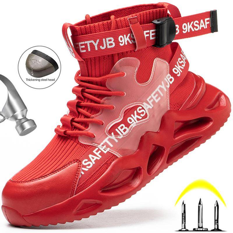 Arbeitsstiefel Herren Damen Sicherheitsstiefel Sicherheitsschuhe mit Stahlkappe Unzerstörbare Schuhe Anti-Smash Leichte Arbeitsschuhe 41 rot von Joom DACH