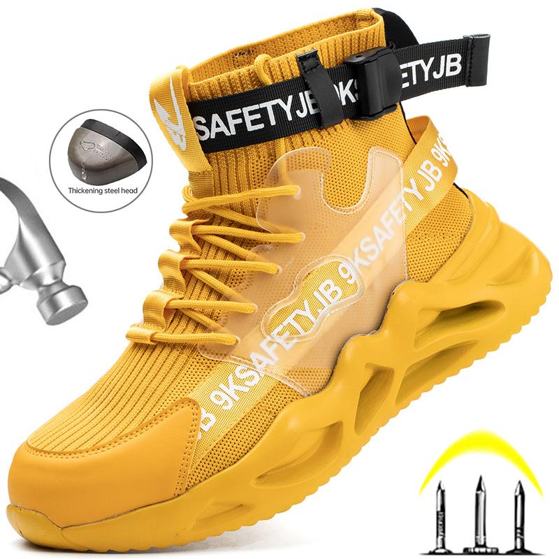 Arbeitsstiefel Herren Damen Sicherheitsstiefel Sicherheitsschuhe mit Stahlkappe Unzerstörbare Schuhe Anti-Smash Leichte Arbeitsschuhe 44 gelb von Joom DACH