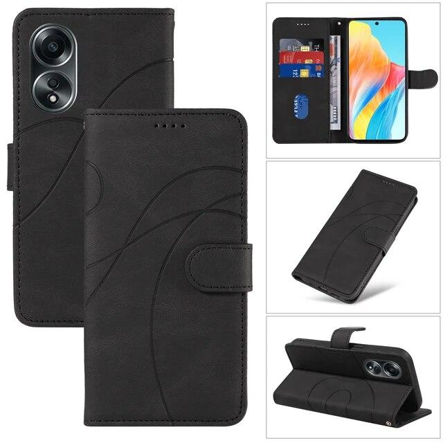 Arc Lines Flip Lederarmband Hülle für OPPO A79 5G A58 A38 A18 4G A78 A98 A96 A17 Karten Solt Wallet Karten Ständer Halter Holster Schutzhülle For OPPO A78 4G schwarz von Joom DACH
