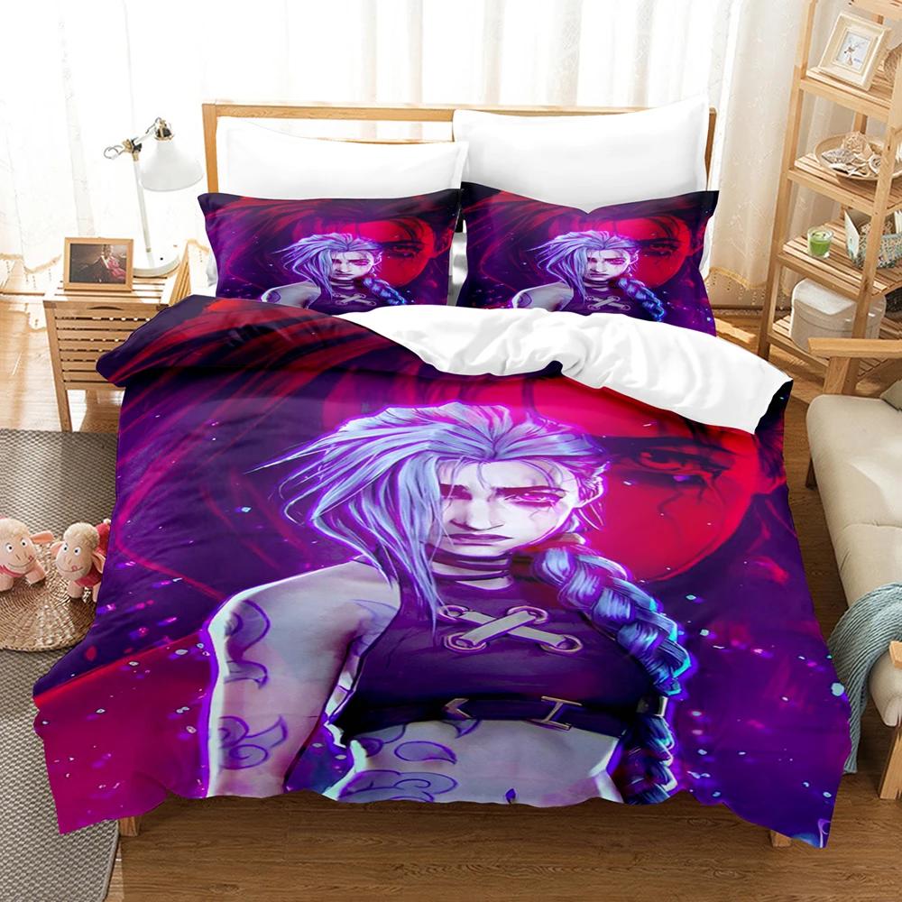 Arcane JinX Bettwäsche-Set 3D Anime Polyester Bettbezug-Sets Geschenk für Freunde Queen King Size Bettwäsche-Sets Spiel Arcane Bettwäsche Eusingle135x200cm von Joom DACH