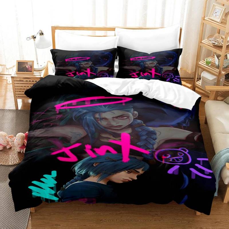 Arcane JinX Bettwäsche-Set 3D Anime Polyester Bettbezug-Sets Geschenk für Freunde Queen King Size Bettwäsche-Sets Spiel Arcane Bettwäsche Eusingle135x200cm von Joom DACH