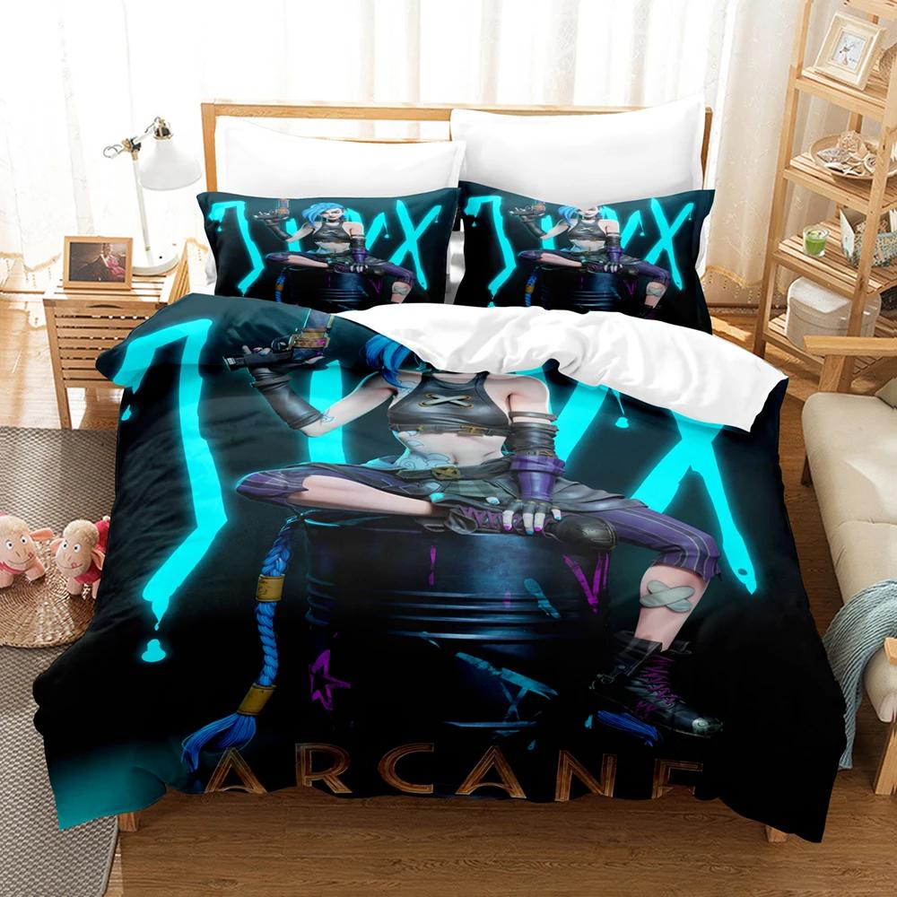 Arcane JinX Bettwäsche-Set 3D Anime Polyester Bettbezug-Sets Geschenk für Freunde Queen King Size Bettwäsche-Sets Spiel Arcane Bettwäsche Eusingle135x200cm von Joom DACH