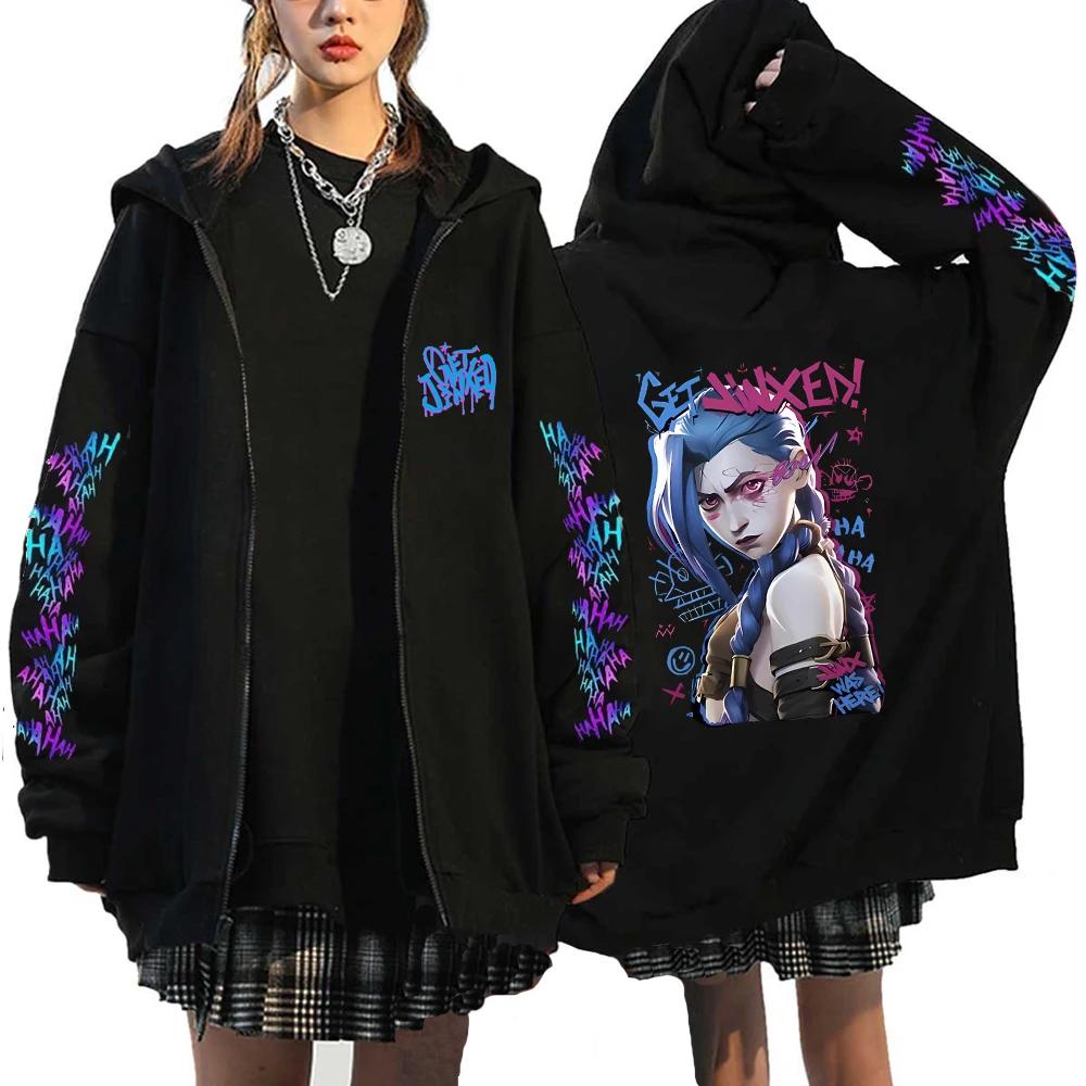 Arcane-Jinx Reißverschluss-Hoodie Affen-Graffiti Zip-Up Jacke Herren Damen Spieleliebhaber Beliebte Sweatshirts HipHop Streetwear Pullover Geschenk L von Joom DACH