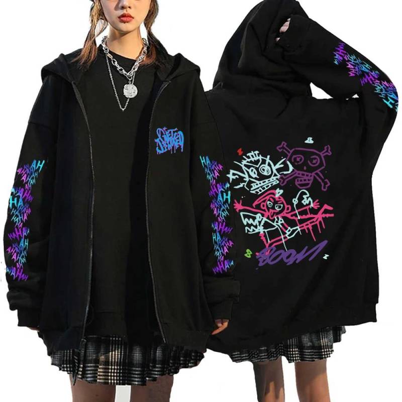 Arcane-Jinx Reißverschluss-Hoodie Affen-Graffiti Zip-Up Jacke Herren Damen Spieleliebhaber Beliebte Sweatshirts HipHop Streetwear Pullover Geschenk L von Joom DACH