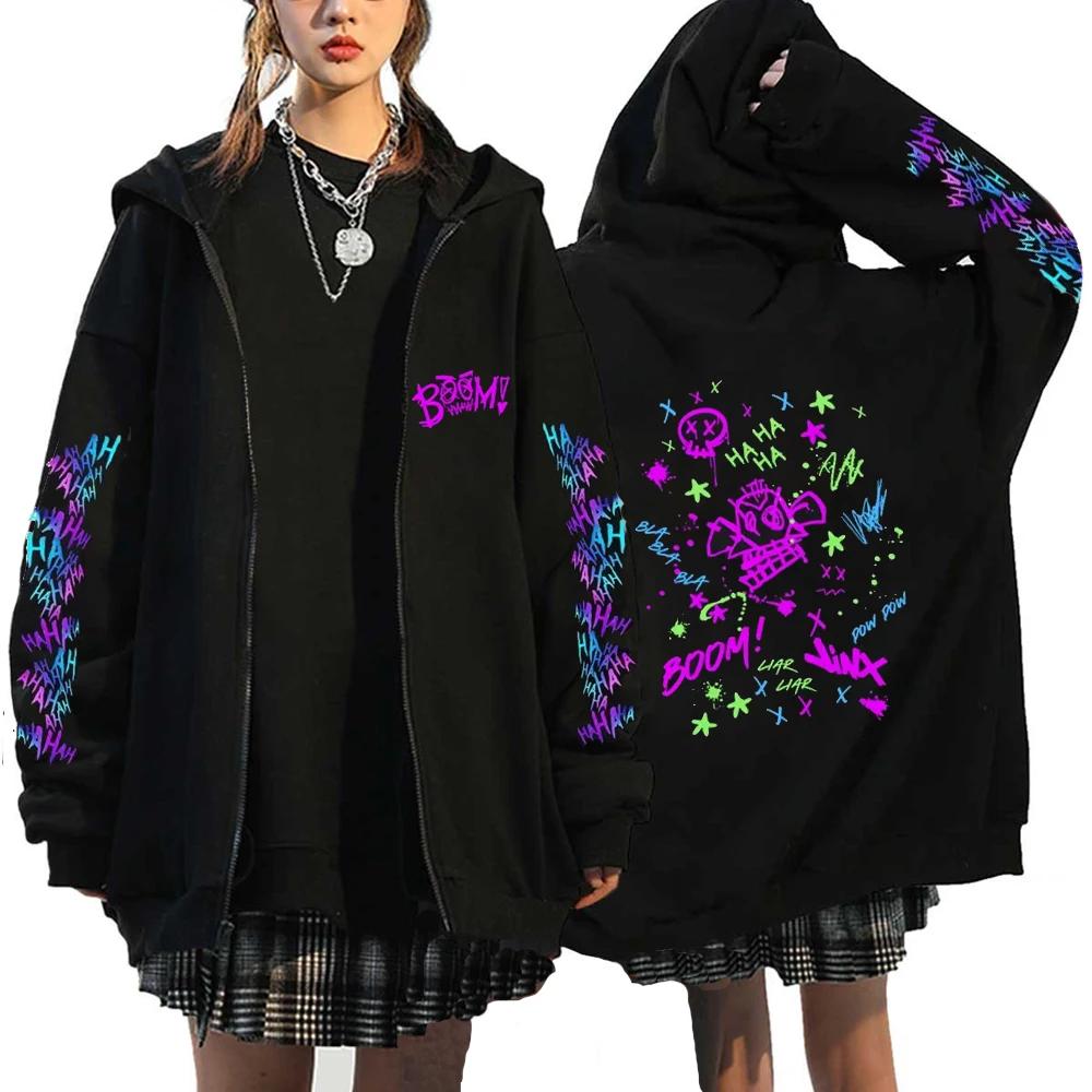 Arcane-Jinx Reißverschluss-Hoodie Affen-Graffiti Zip-Up Jacke Herren Damen Spieleliebhaber Beliebte Sweatshirts HipHop Streetwear Pullover Geschenk L von Joom DACH