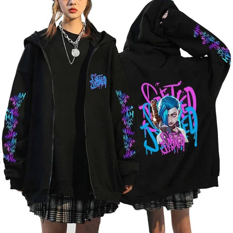 Arcane-Jinx Reißverschluss-Hoodie Affen-Graffiti Zip-Up Jacke Herren Damen Spieleliebhaber Beliebte Sweatshirts HipHop Streetwear Pullover Geschenk M von Joom DACH