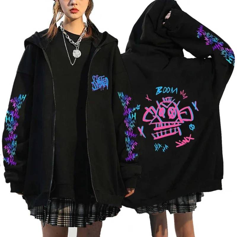 Arcane-Jinx Reißverschluss-Hoodie Affen-Graffiti Zip-Up Jacke Herren Damen Spieleliebhaber Beliebte Sweatshirts HipHop Streetwear Pullover Geschenk M von Joom DACH