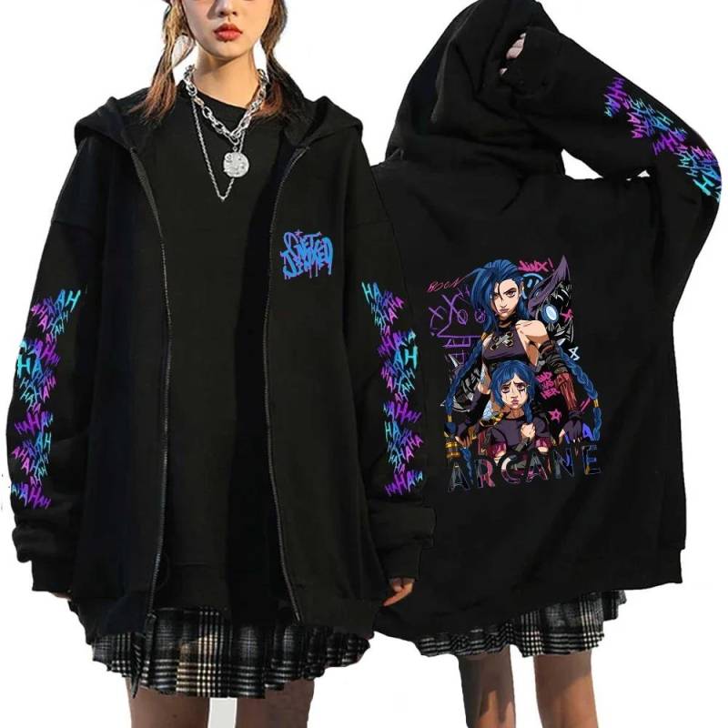 Arcane-Jinx Reißverschluss-Hoodie Affen-Graffiti Zip-Up Jacke Herren Damen Spieleliebhaber Beliebte Sweatshirts HipHop Streetwear Pullover Geschenk S von Joom DACH