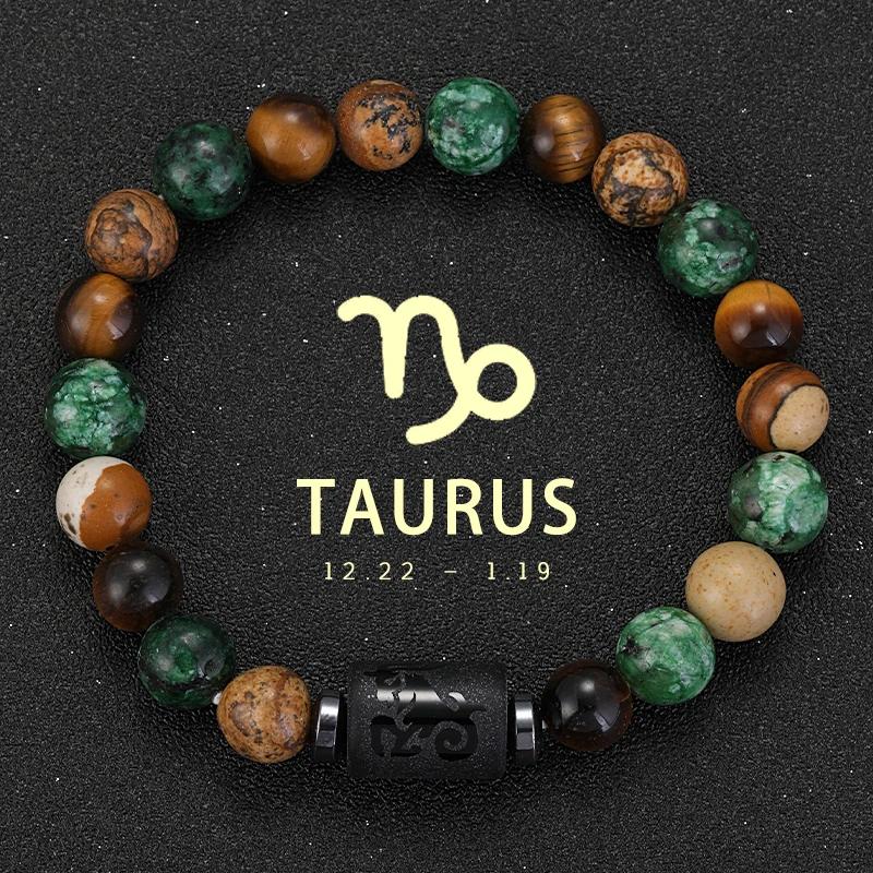 Armbänder mit den 12 Sternzeichen aus Naturstein, Stier, Krebs, Jungfrau, Fische, Armbänder für Damen und Herren, Paare, Freundschaftsschmuck, Geschenkarmband von Joom DACH