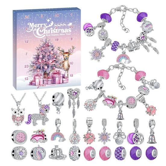 Armband DIY Adventskalender 2025 Armband Bastelset Weihnachts-Charm-Perlen Countdown-Kalender Schmuck Bastelset für Erwachsene Frauen Teenager Weihnachtsgeschenke rosa von Joom DACH