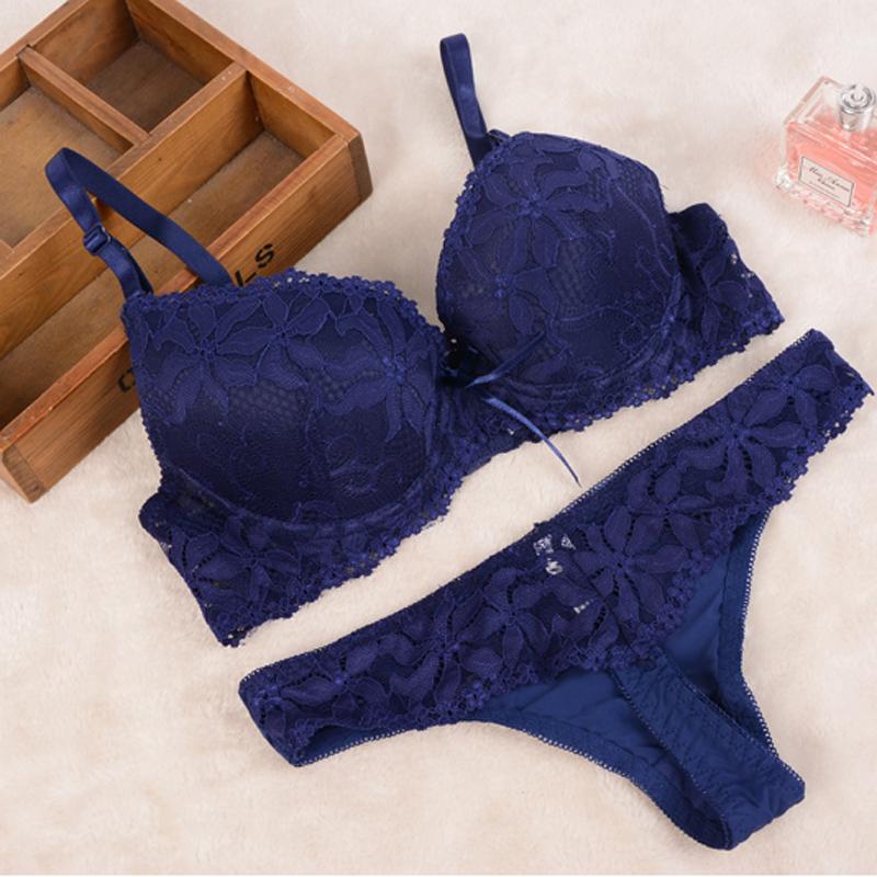 Artdewred BC Tanga-BH-Set, Push-Up-Spitze, Damen-Unterwäsche, Höschen-Set, Set mit G-String-BH und Slip-Sets 32C navy blau von Joom DACH