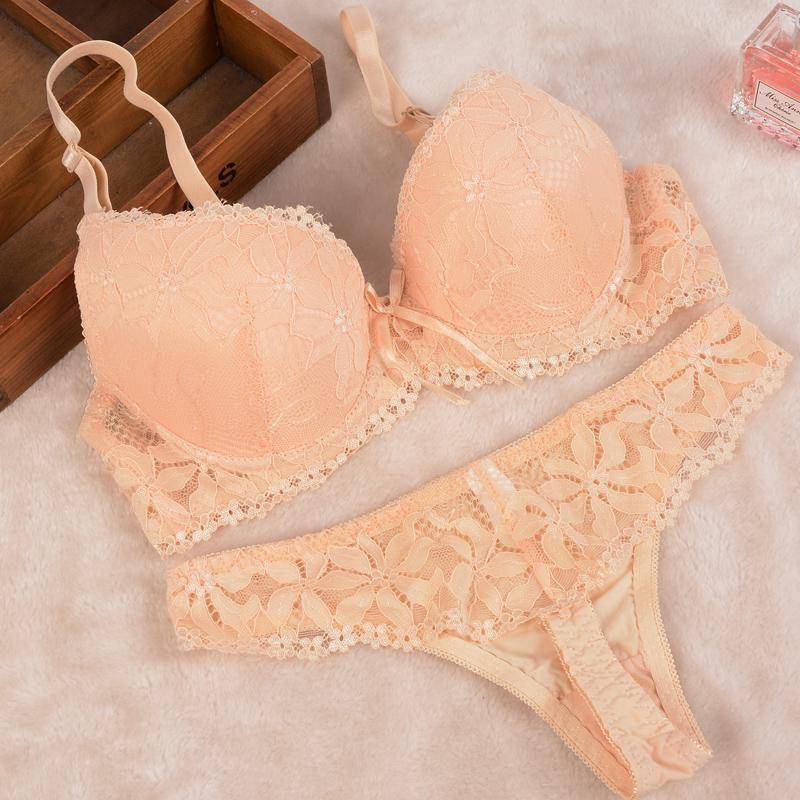 Artdewred BC Tanga-BH-Set, Push-Up-Spitze, Damen-Unterwäsche, Höschen-Set, Set mit G-String-BH und Slip-Sets 34B beige von Joom DACH