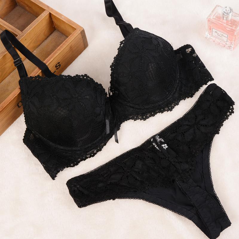 Artdewred BC Tanga-BH-Set, Push-Up-Spitze, Damen-Unterwäsche, Höschen-Set, Set mit G-String-BH und Slip-Sets 36B schwarz von Joom DACH