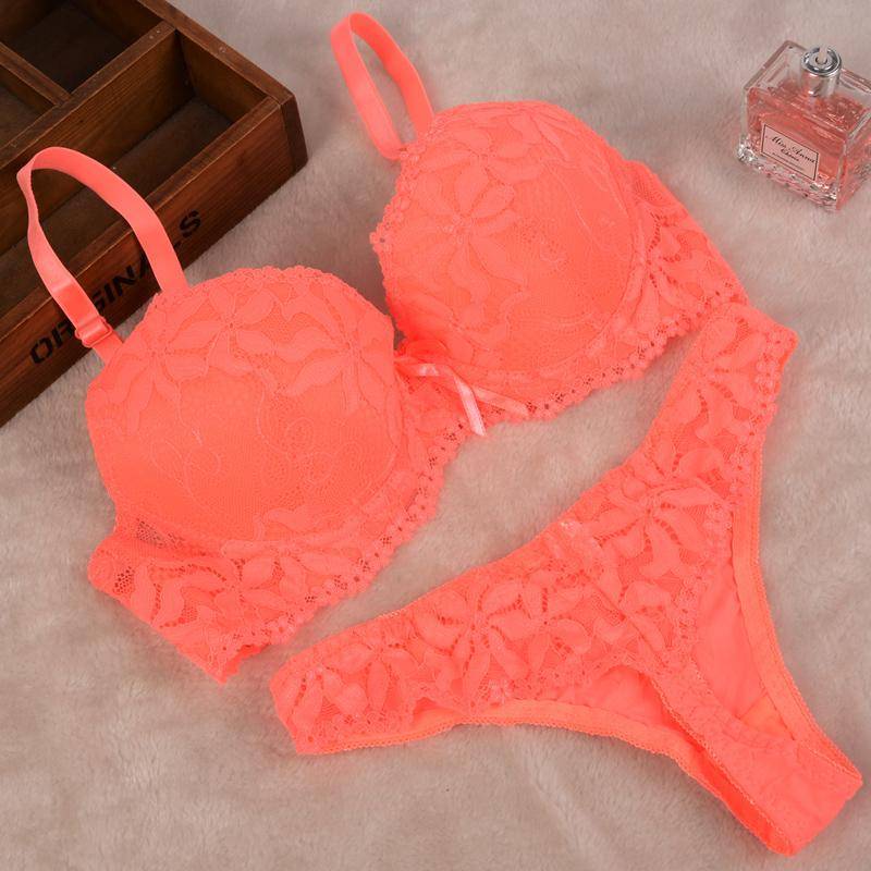 Artdewred BC Tanga-BH-Set, Push-Up-Spitze, Damen-Unterwäsche, Höschen-Set, Set mit G-String-BH und Slip-Sets 38C orange von Joom DACH