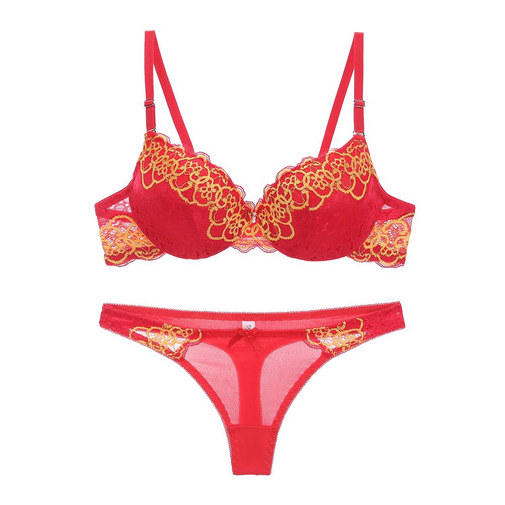Artdewred Sexy Panty Büstenhalter bestickte Unterwäsche Gute Frauen BH Set Push Up Spitzen BH Tanga Sets 38B rot von Joom DACH