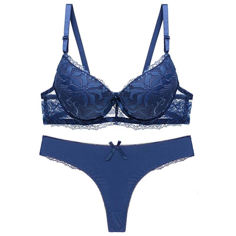 Artdewred Spitzen-Push-Up-BH und Höschen-Set für Damen, Unterwäsche-Sets, Intimates, Stickerei, BH-Slip-Sets 75A blau von Joom DACH