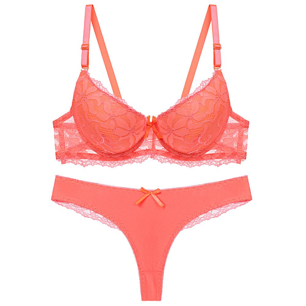 Artdewred Spitzen-Push-Up-BH und Höschen-Set für Damen, Unterwäsche-Sets, Intimates, Stickerei, BH-Slip-Sets 75C orange von Joom DACH