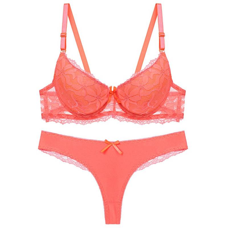Artdewred Spitzen-Push-Up-BH und Höschen-Set für Damen, Unterwäsche-Sets, Intimates, Stickerei, BH-Slip-Sets 75C orange von Joom DACH