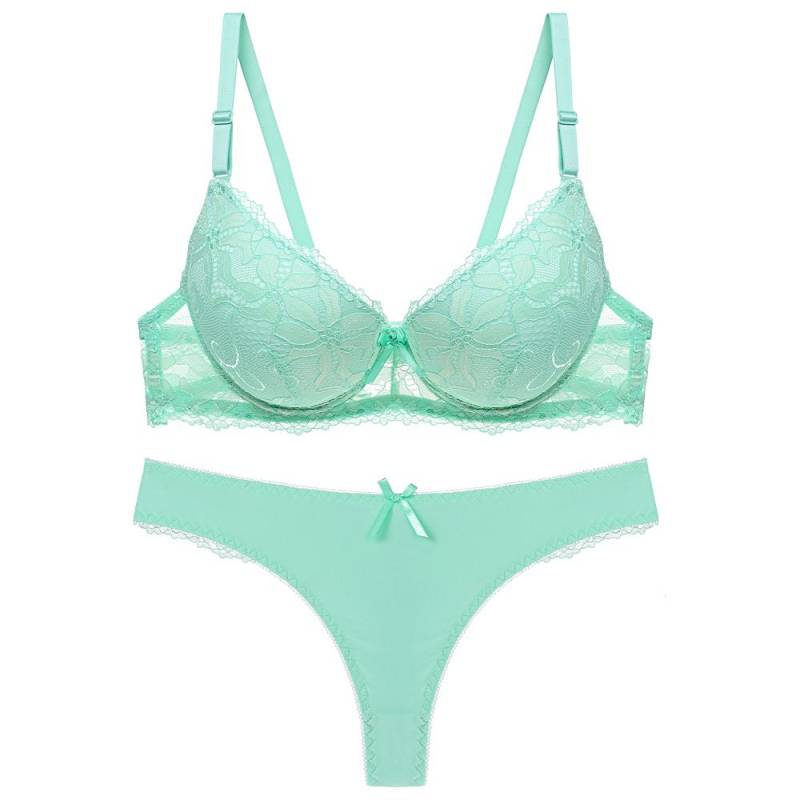 Artdewred Spitzen-Push-Up-BH und Höschen-Set für Damen, Unterwäsche-Sets, Intimates, Stickerei, BH-Slip-Sets 85B grün von Joom DACH