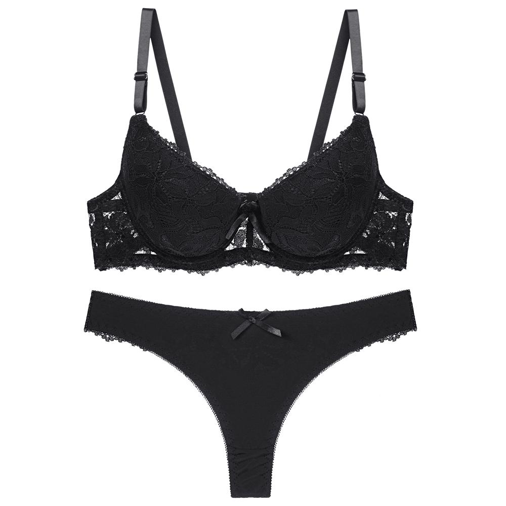 Artdewred Spitzen-Push-Up-BH und Höschen-Set für Damen, Unterwäsche-Sets, Intimates, Stickerei, BH-Slip-Sets 85C schwarz von Joom DACH