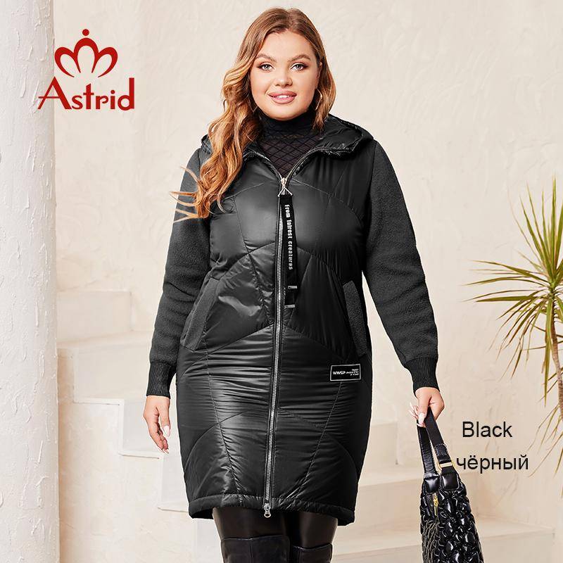 Astrid Herbst Winter Jacke Frauen 2024 Mid-Länge Mit Kapuze Design Übergröße Elegante frauen Unten Jacke Warme Parka Frauen Mantel 4XL schwarz von Joom DACH