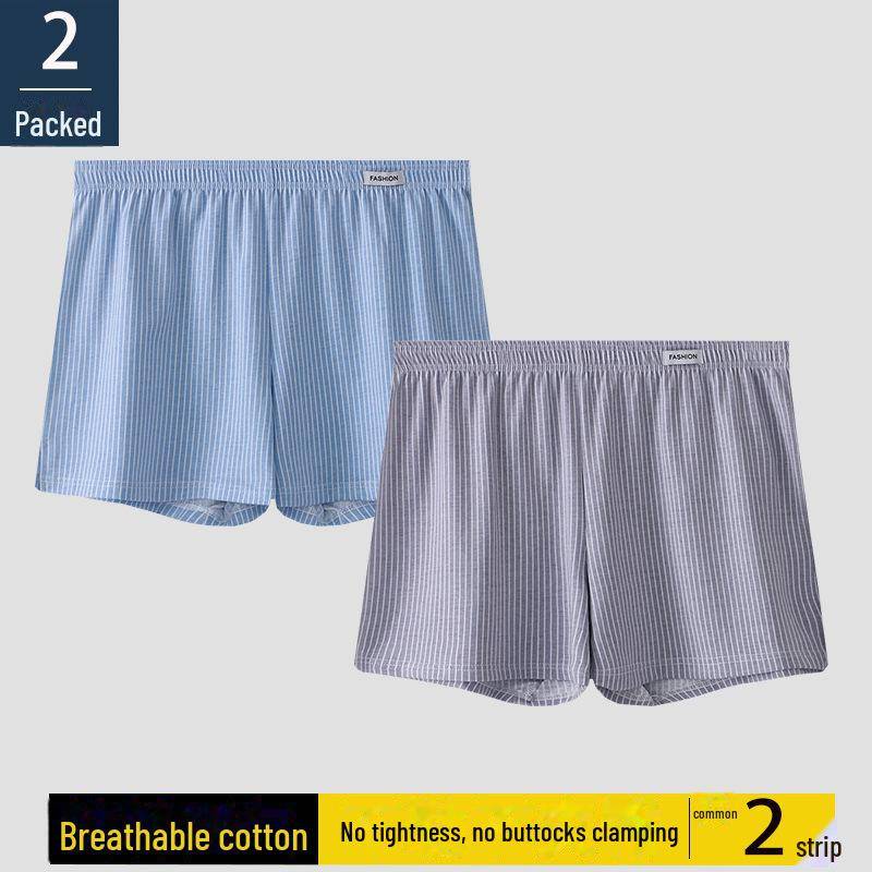 Atmungsaktive Boxershorts für Herren aus reiner Baumwolle – gestreift, bequem, lockere Passform, große Größe XXL (recommended for 180-210 jin) blau/graue von Joom DACH