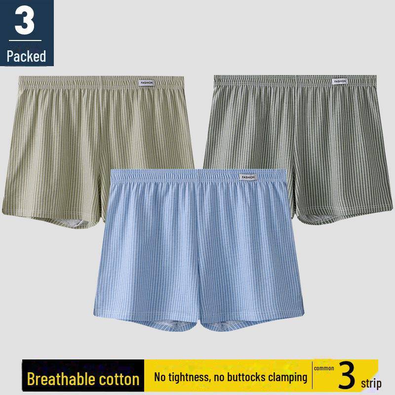 Atmungsaktive Boxershorts für Herren aus reiner Baumwolle – gestreift, bequem, lockere Passform, große Größe XXL (recommended for 180-210 jin) gelb/blau von Joom DACH