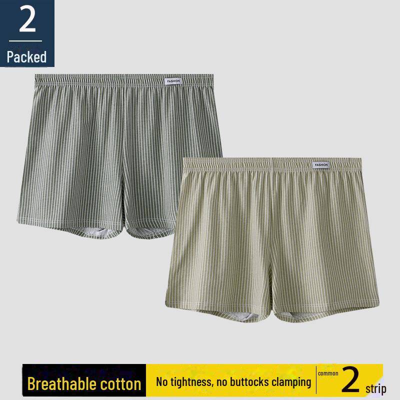 Atmungsaktive Boxershorts für Herren aus reiner Baumwolle – gestreift, bequem, lockere Passform, große Größe XXL (recommended for 180-210 jin) grün/gelb von Joom DACH