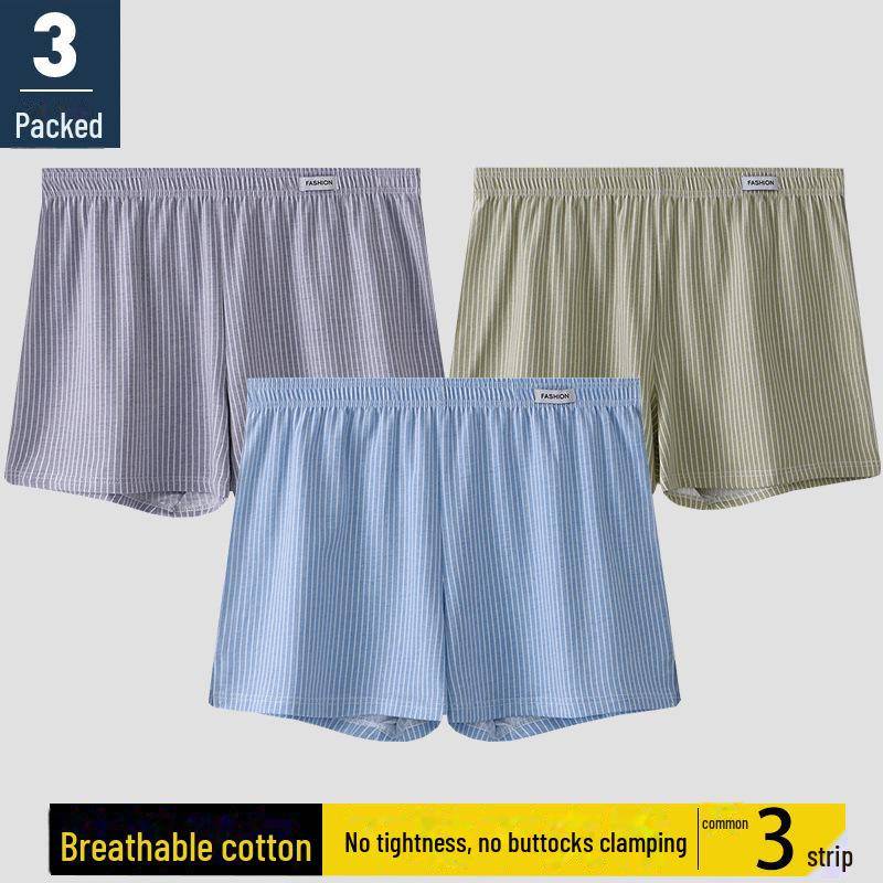 Atmungsaktive Boxershorts für Herren aus reiner Baumwolle – gestreift, bequem, lockere Passform, große Größe XXL (recommended for 180-210 jin) graue/blau von Joom DACH