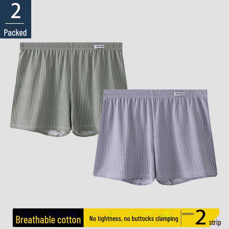 Atmungsaktive Boxershorts für Herren aus reiner Baumwolle – gestreift, bequem, lockere Passform, große Größe XXL (recommended for 180-210 jin) grün/graue von Joom DACH