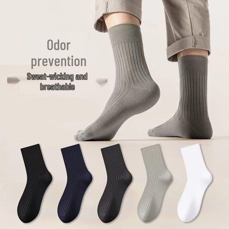 Atmungsaktive Deo-Socken für Herren in Volltonfarbe – schweißabsorbierend, mittelhoher Schaft, Business-Stil, trendig für alle Jahreszeiten, nahtloses Design One Size Fits All von Joom DACH